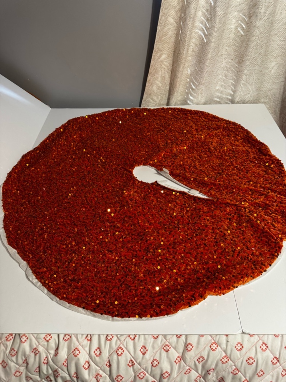 Orange Sequin Tree Skirt Glitter Christmas 32 Inch Colorful Halloween Decor